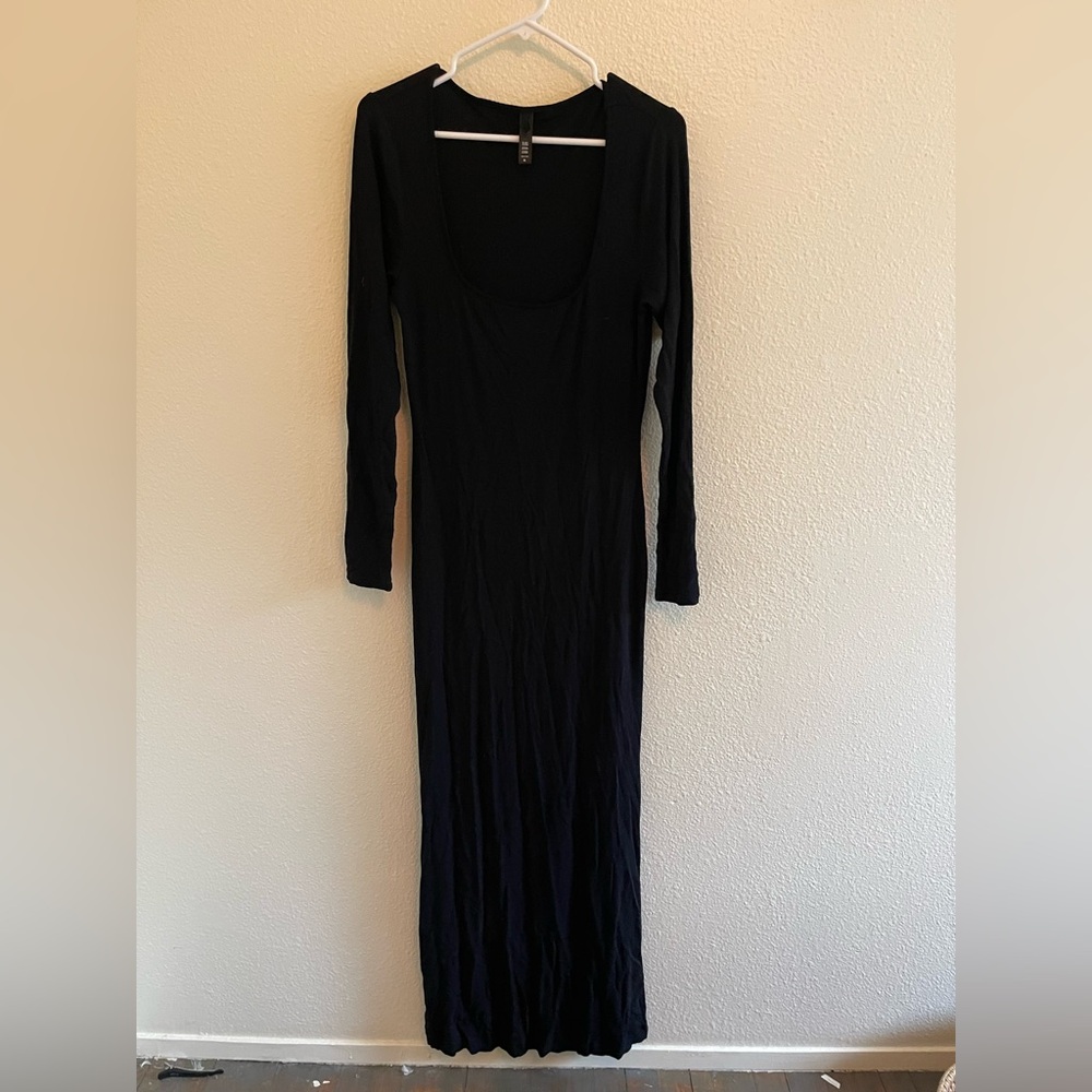 Skims Soft Lounge Long Sleeve Dress Ribbed Onyx